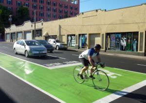 Det är ingen risk att man missar cykelbanorna i Portland.